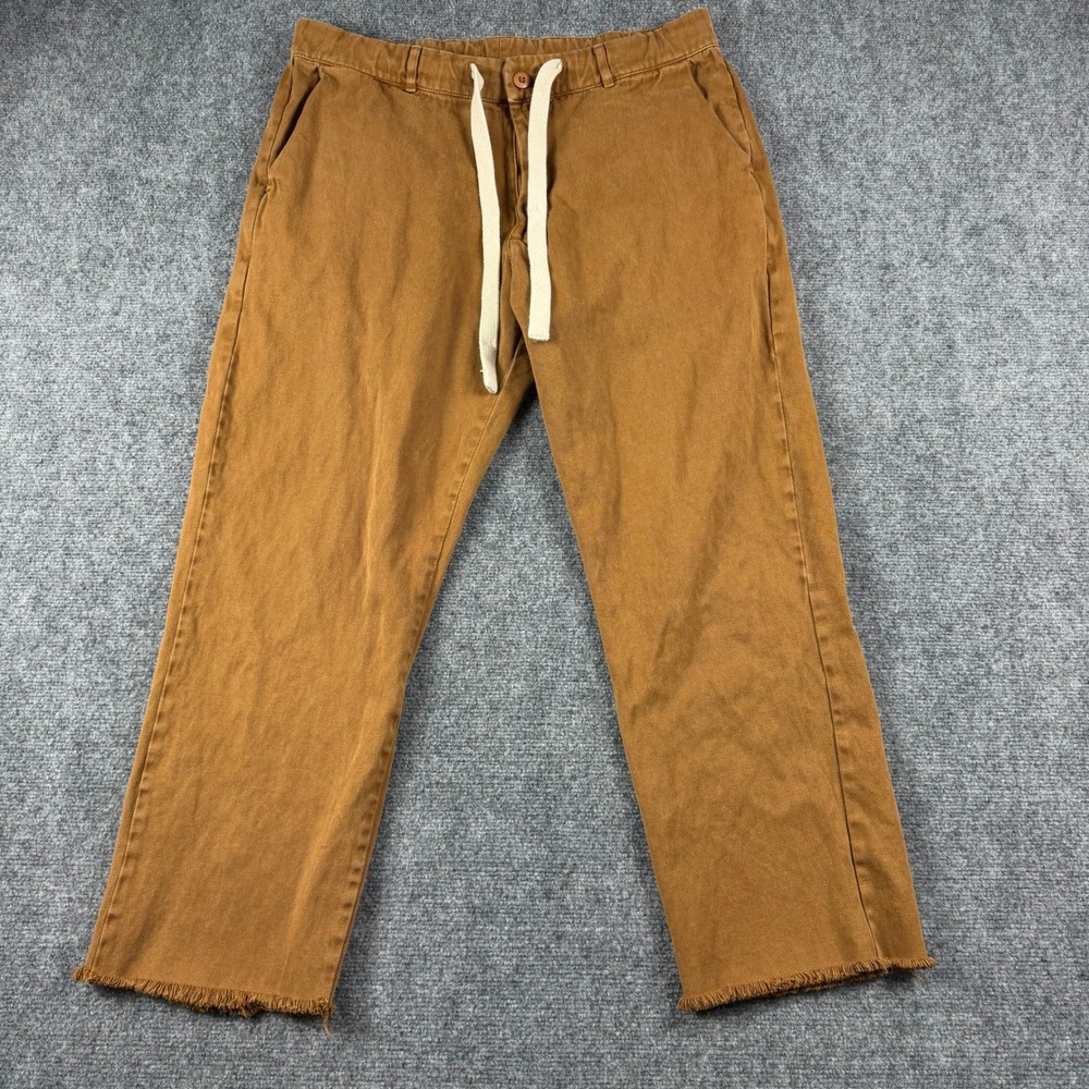 Jungmaven Pants Mens XL Brown Hemp Cotton Drawstring Frayed Hem Sustainable USA